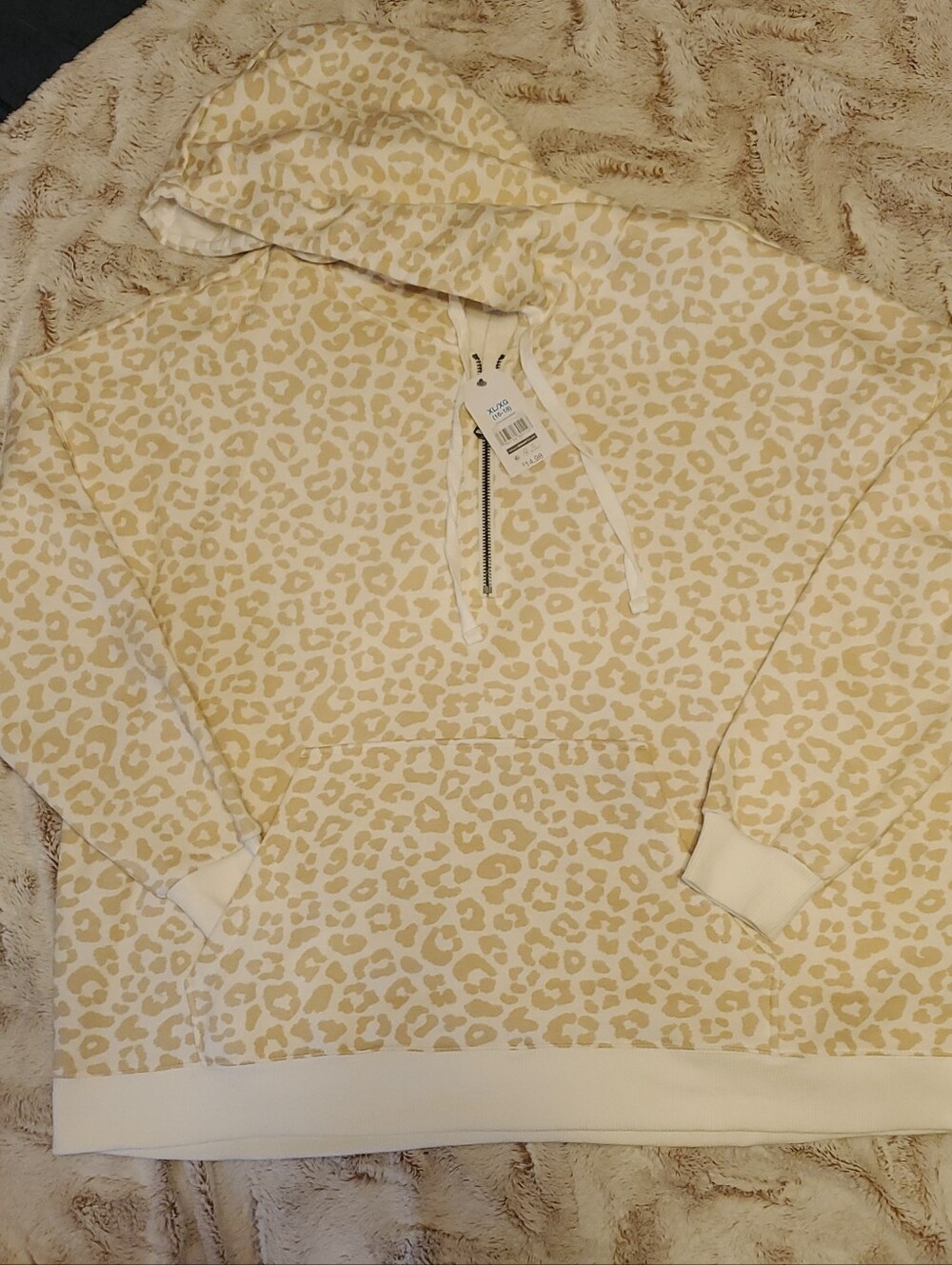 Time and Tru Cream Leopard Print Hooded Sweater